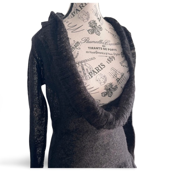 Sandwich Black Mohair Blend Cowl Neck Ruffle Hem Sweater Goth Y2K Grunge - Picture 2 of 6